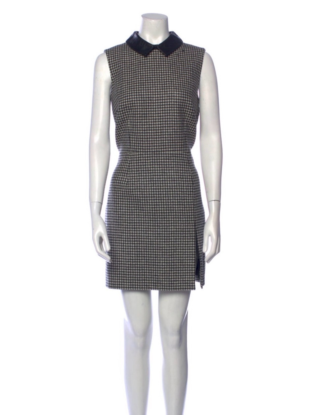 Saint Laurent Black and White Houndstooth Mini Dress with Leather Collar